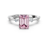 White gold Fancy Pink Emerald  Solitaire Diamond Ring with Bezel Set Side Stones and Prong Setting_3