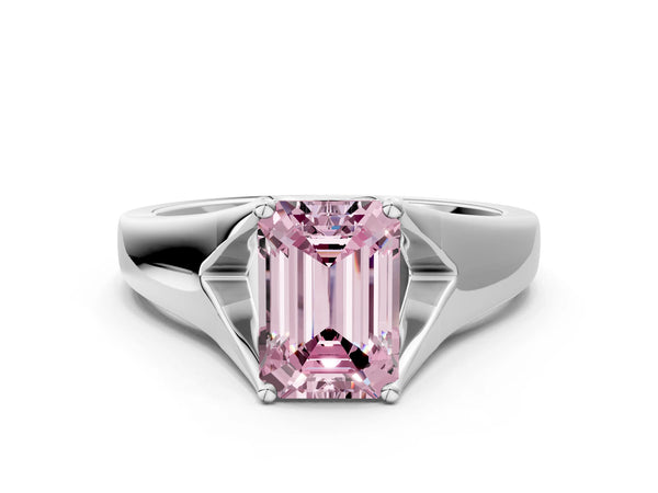 Platinum Fancy Pink Emerald  Solitaire Diamond Ring with Cathedral Band and Four-Prong Setting