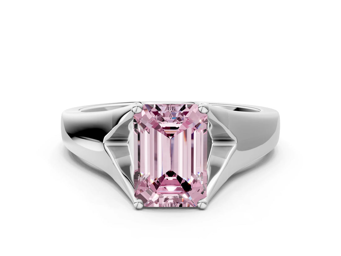 White gold Fancy Pink Emerald  Solitaire Diamond Ring with Cathedral Band and Four-Prong Setting_66