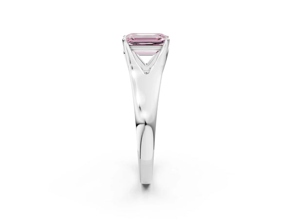 Platinum Fancy Pink Emerald  Solitaire Diamond Ring with Cathedral Band and Four-Prong Setting
