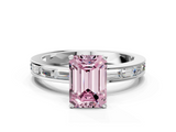 White gold Fancy Pink Emerald  Solitaire Diamond Ring with Channel-Set Baguette Band and Four-Prong Setting_121