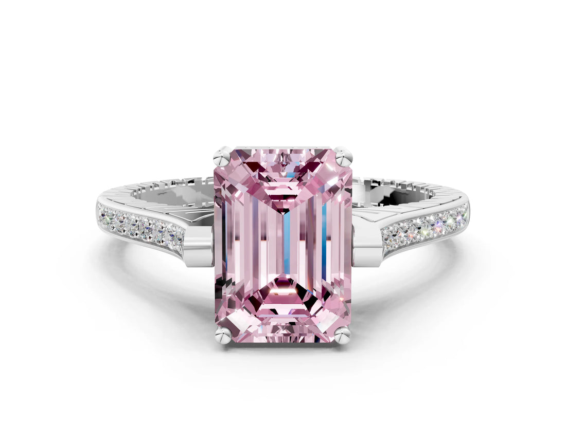 White gold Fancy Pink Emerald  Solitaire Diamond Ring with Channel Set Band and Bezel Prong Setting_92