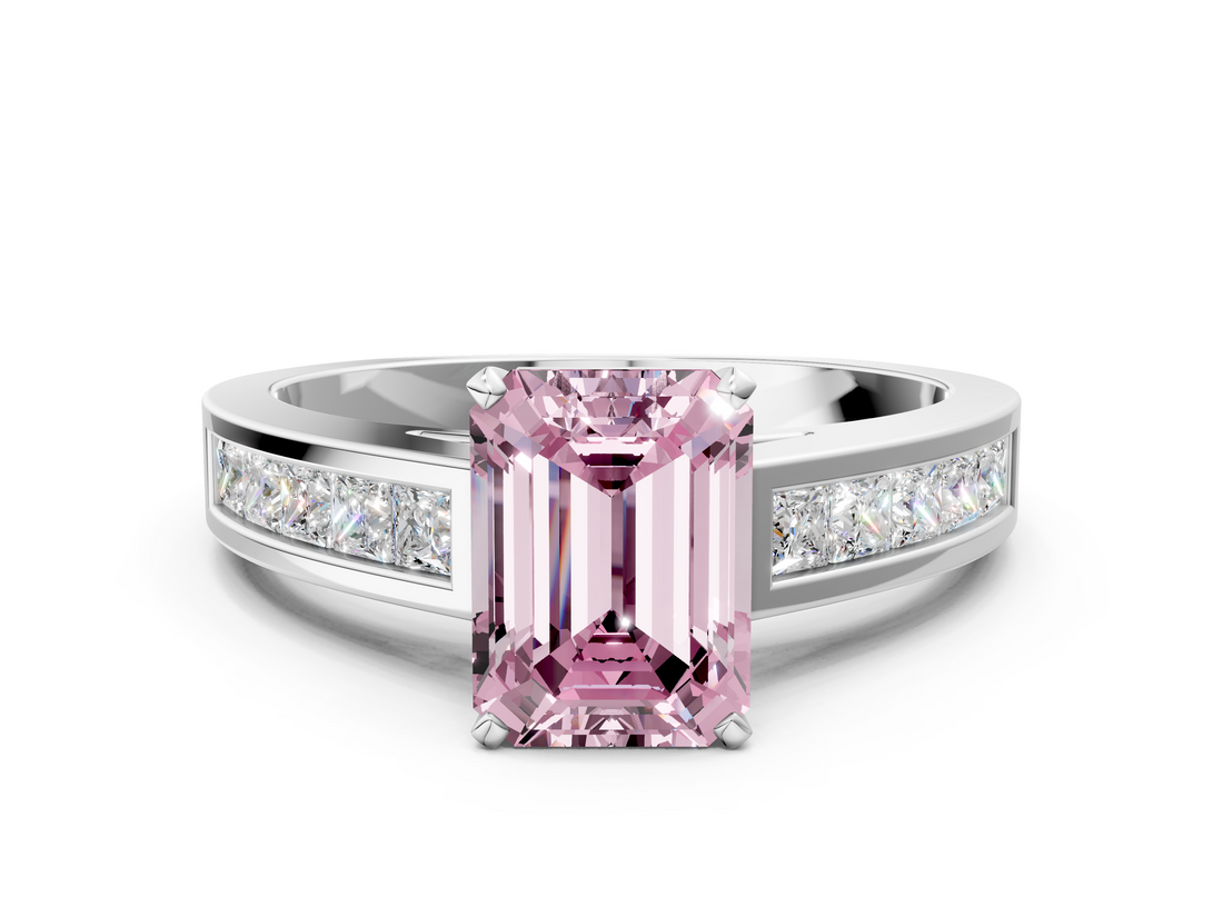 White gold Fancy Pink Emerald  Solitaire Diamond Ring with Channel-Set Band and Four-Prong Setting_3