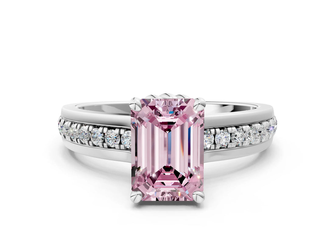 White gold Fancy Pink Emerald  Solitaire Diamond Ring with Channel Set Band and Six-Prong Setting_48