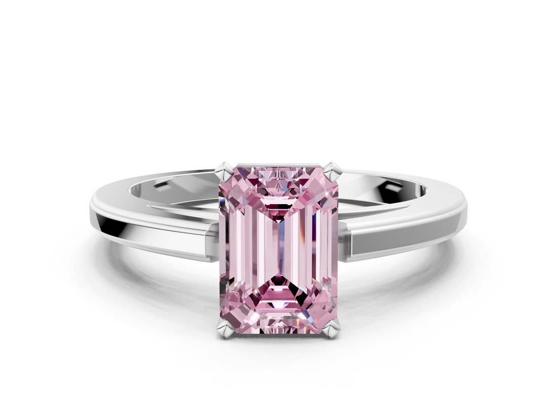 White gold Fancy Pink Emerald  Solitaire Diamond Ring with Four-Prong Setting and Classic Band_3