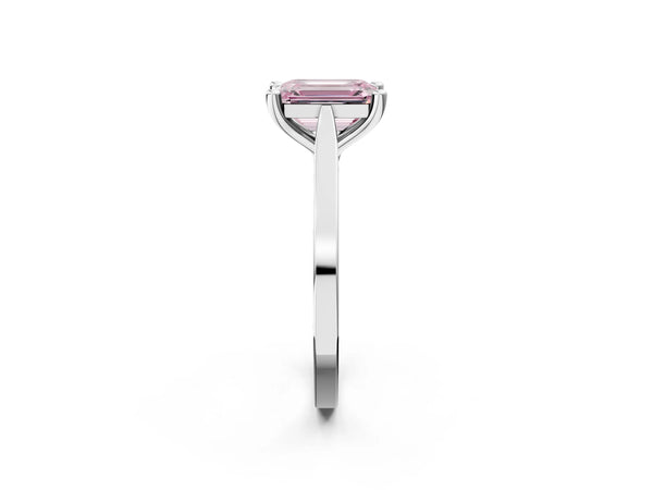 White gold Fancy Pink Emerald  Solitaire Diamond Ring with Four-Prong Setting and Tapered Band