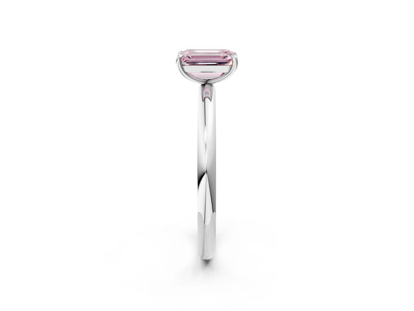White gold Fancy Pink Emerald  Solitaire Diamond Ring with Four-Prong Setting on a Plain Band