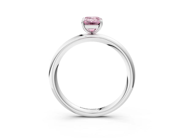 White gold Fancy Pink Emerald  Solitaire Diamond Ring with Four-Prong Setting on a Plain Band