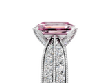 White gold Fancy Pink Emerald  Solitaire Diamond Ring with Milgrain Pavé Band and Four-Prong Setting_24