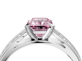 White gold Fancy Pink Emerald  Solitaire Diamond Ring with Milgrain Pavé Band and Four-Prong Setting_29