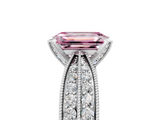 White gold Fancy Pink Emerald  Solitaire Diamond Ring with Milgrain Pavé Band and Four-Prong Setting_30