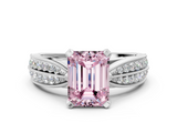 White gold Fancy Pink Emerald  Solitaire Diamond Ring with Milgrain Pavé Band and Four-Prong Setting_32