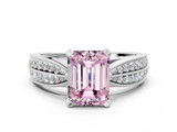 White gold Fancy Pink Emerald  Solitaire Diamond Ring with Milgrain Pavé Band and Four-Prong Setting_49