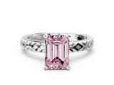 White gold Fancy Pink Emerald  Solitaire Diamond Ring with Milgrain and Black Enamel X Pattern Band_89