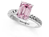 White gold Fancy Pink Emerald  Solitaire Diamond Ring with Milgrain and Black Enamel X Pattern Band_91