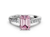 White gold Fancy Pink Emerald  Solitaire Diamond Ring with Pavé Band and Four-Prong Setting_78