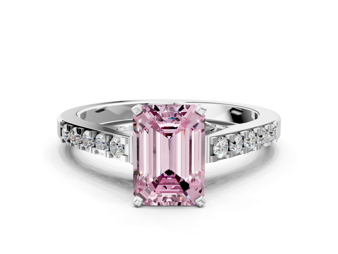 White gold Fancy Pink Emerald  Solitaire Diamond Ring with Pavé Band and Four-Prong Setting_84