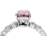 White gold Fancy Pink Emerald  Solitaire Diamond Ring with Pave Band and Four-Prong Setting_257