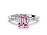 White gold Fancy Pink Emerald  Solitaire Diamond Ring with Pave Band and Four-Prong Setting_263