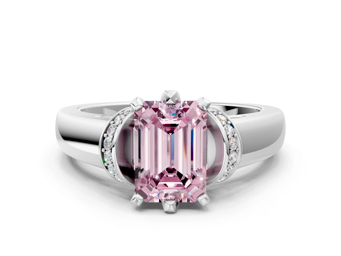 White gold Fancy Pink Emerald  Solitaire Diamond Ring with Pave Band and Six-Prong Setting_32