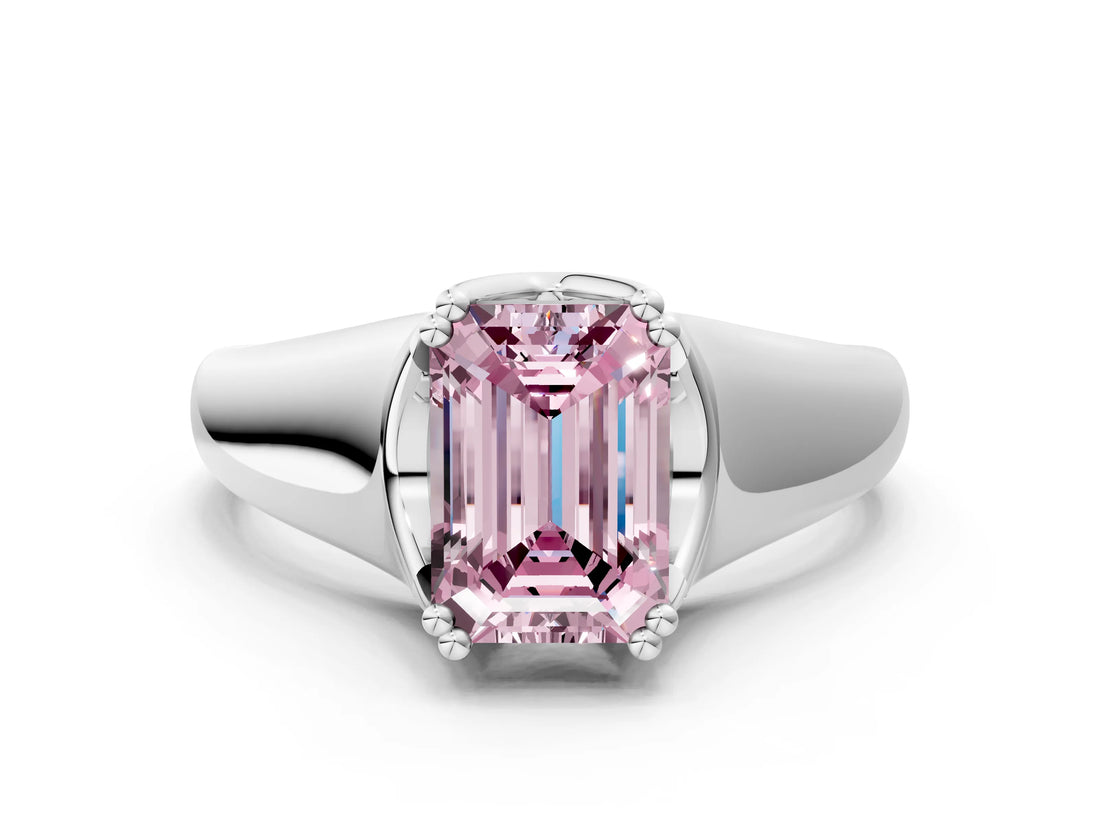 White gold Fancy Pink Emerald  Solitaire Diamond Ring with Six-Prong Cathedral Setting_50