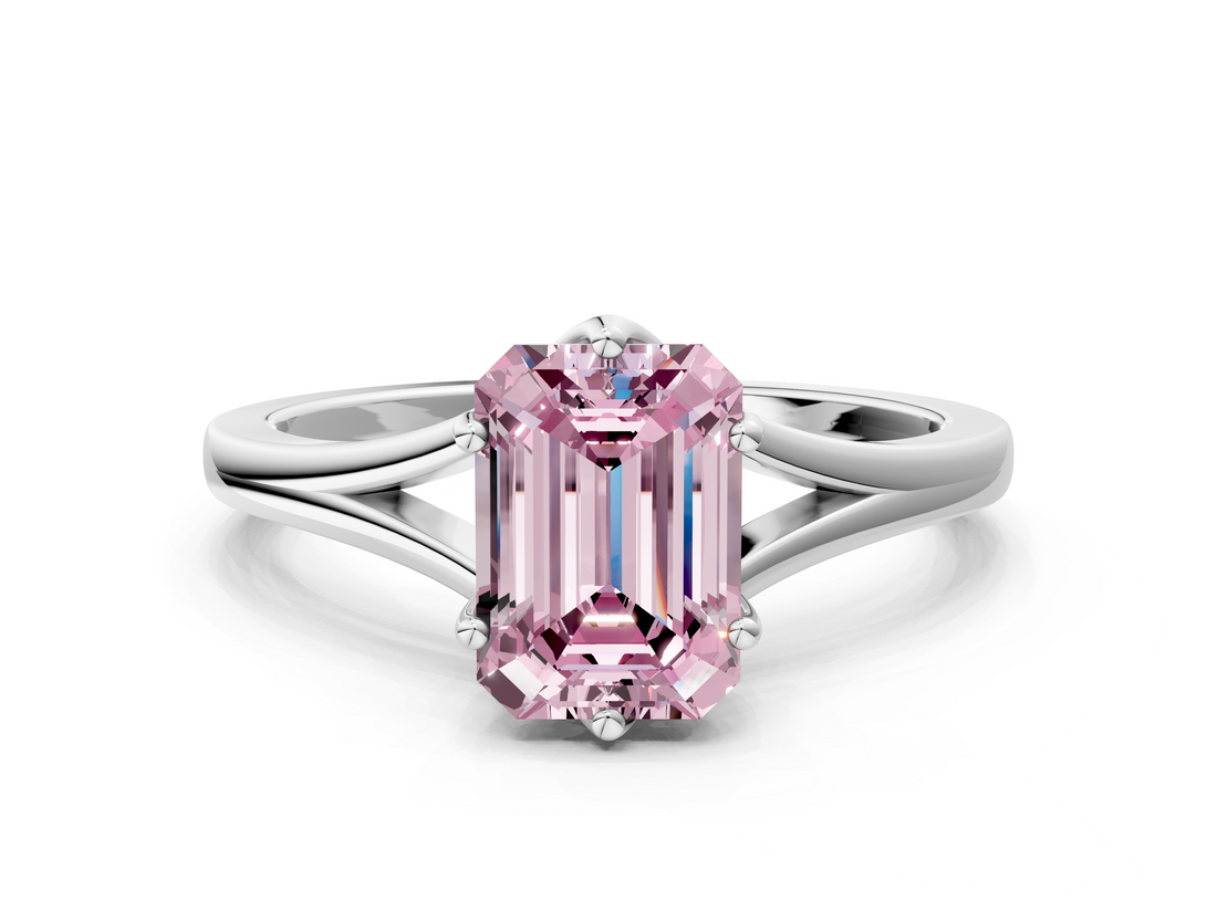 White gold Fancy Pink Emerald  Solitaire Diamond Ring with Six-Prong Setting and Tapered Band_28