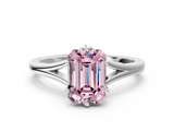 White gold Fancy Pink Emerald  Solitaire Diamond Ring with Six-Prong Setting and Tapered Band_28