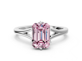 White gold Fancy Pink Emerald  Solitaire Diamond Ring with Six-Prong Setting and Tapered Band_51