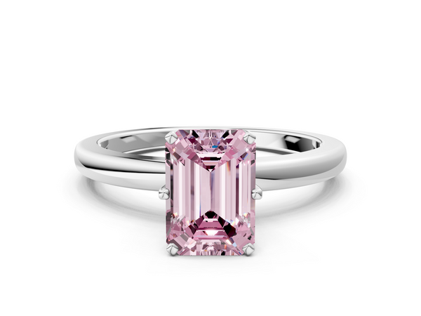 White gold Fancy Pink Emerald  Solitaire Diamond Ring with Six-Prong Setting on a Classic Band