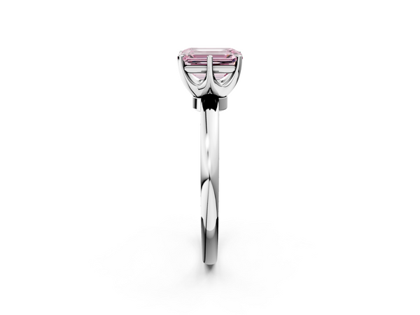 White gold Fancy Pink Emerald  Solitaire Diamond Ring with Six-Prong Setting on a Classic Band