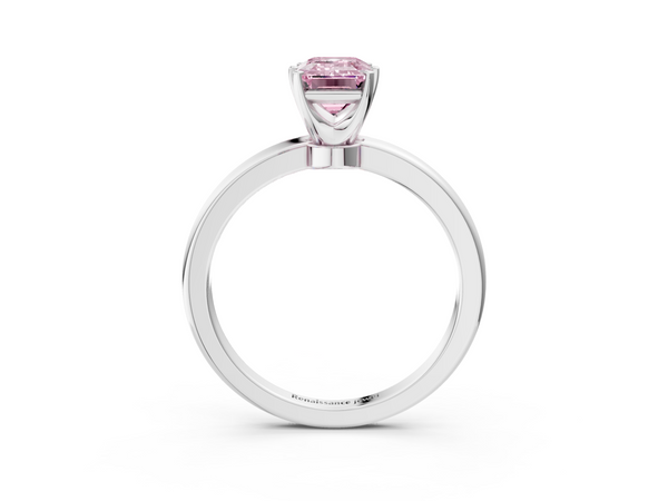 White gold Fancy Pink Emerald  Solitaire Diamond Ring with Six-Prong Setting on a Classic Band