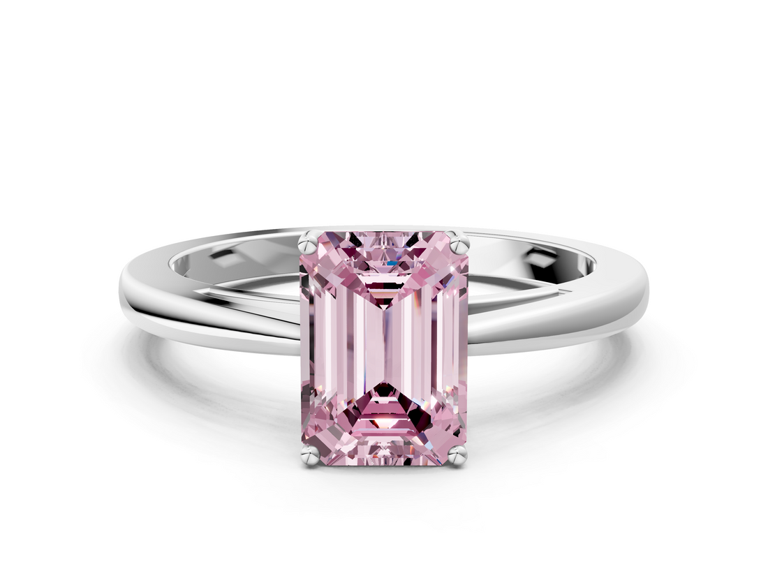 White gold Fancy Pink Emerald  Solitaire Diamond Ring with Split Shank and Four-Prong Setting_20