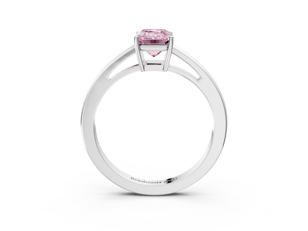 Platinum Fancy Pink Emerald  Solitaire Diamond Ring with Split Shank and Four-Prong Setting
