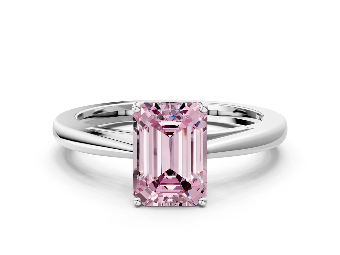 White gold Fancy Pink Emerald  Solitaire Diamond Ring with Split Shank and Four-Prong Setting_24