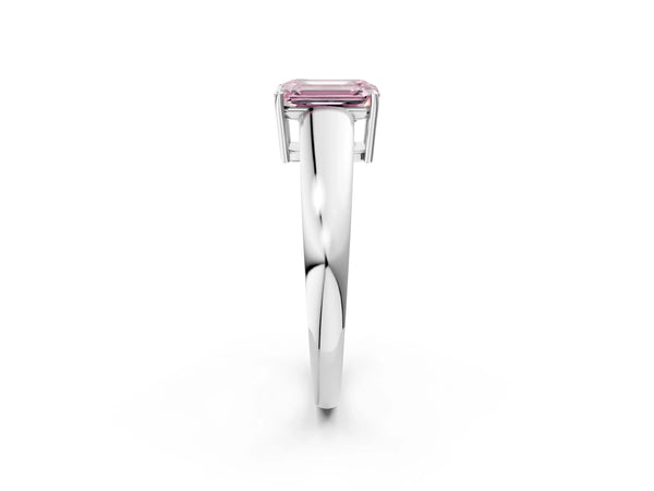 Platinum Fancy Pink Emerald  Solitaire Diamond Ring with Tapered Band and Four-Prong Setting