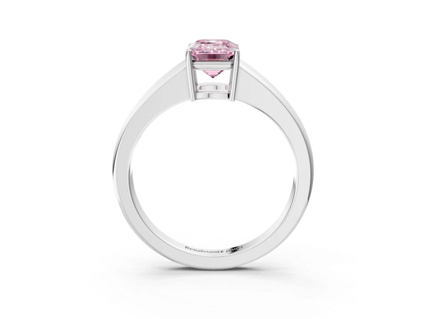 Platinum Fancy Pink Emerald  Solitaire Diamond Ring with Tapered Band and Four-Prong Setting