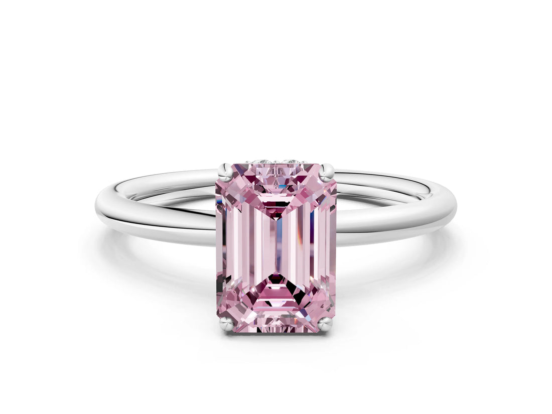 White gold Fancy Pink Emerald  Solitaire Diamond Ring with a Classic Band and Four-Prong Setting 1