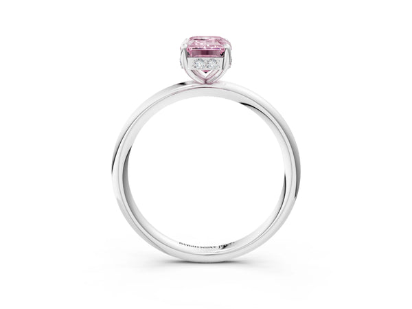 White gold Fancy Pink Emerald  Solitaire Diamond Ring with a Classic Band and Four-Prong Setting