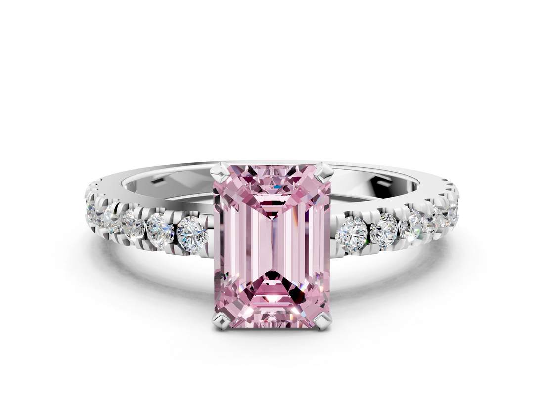 White gold Fancy Pink Emerald  Solitaire Diamond with Pavé Band and Four-Prong Setting_66