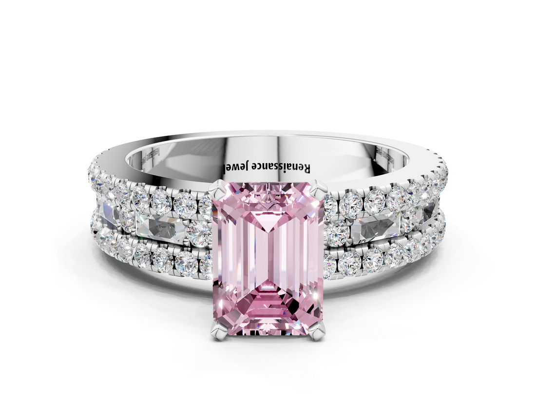White gold Fancy Pink Emerald  Solitaire Diamond with Pave and Channel Set Band_55