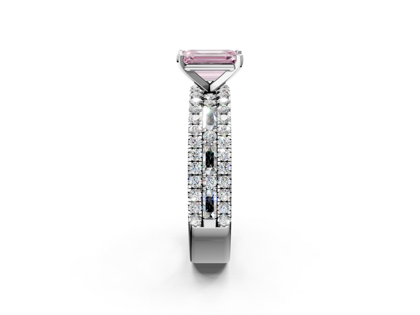 Platinum Emerald Cut Pave and Baguette Engagement Ring Setting for Fancy Pink Center