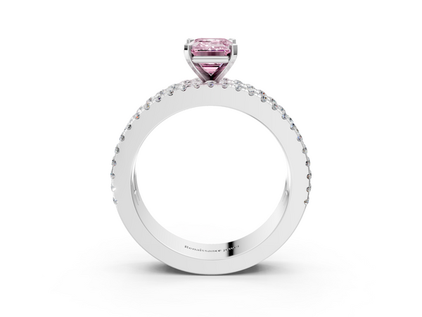 Platinum Emerald Cut Pave and Baguette Engagement Ring Setting for Fancy Pink Center