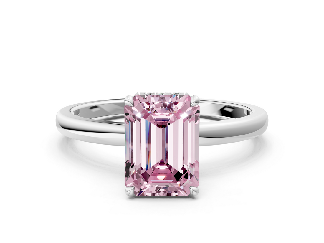 White gold Fancy Pink Emerald  Solitaire Engagement Ring with Cathedral Band and Four-Prong Setting_38