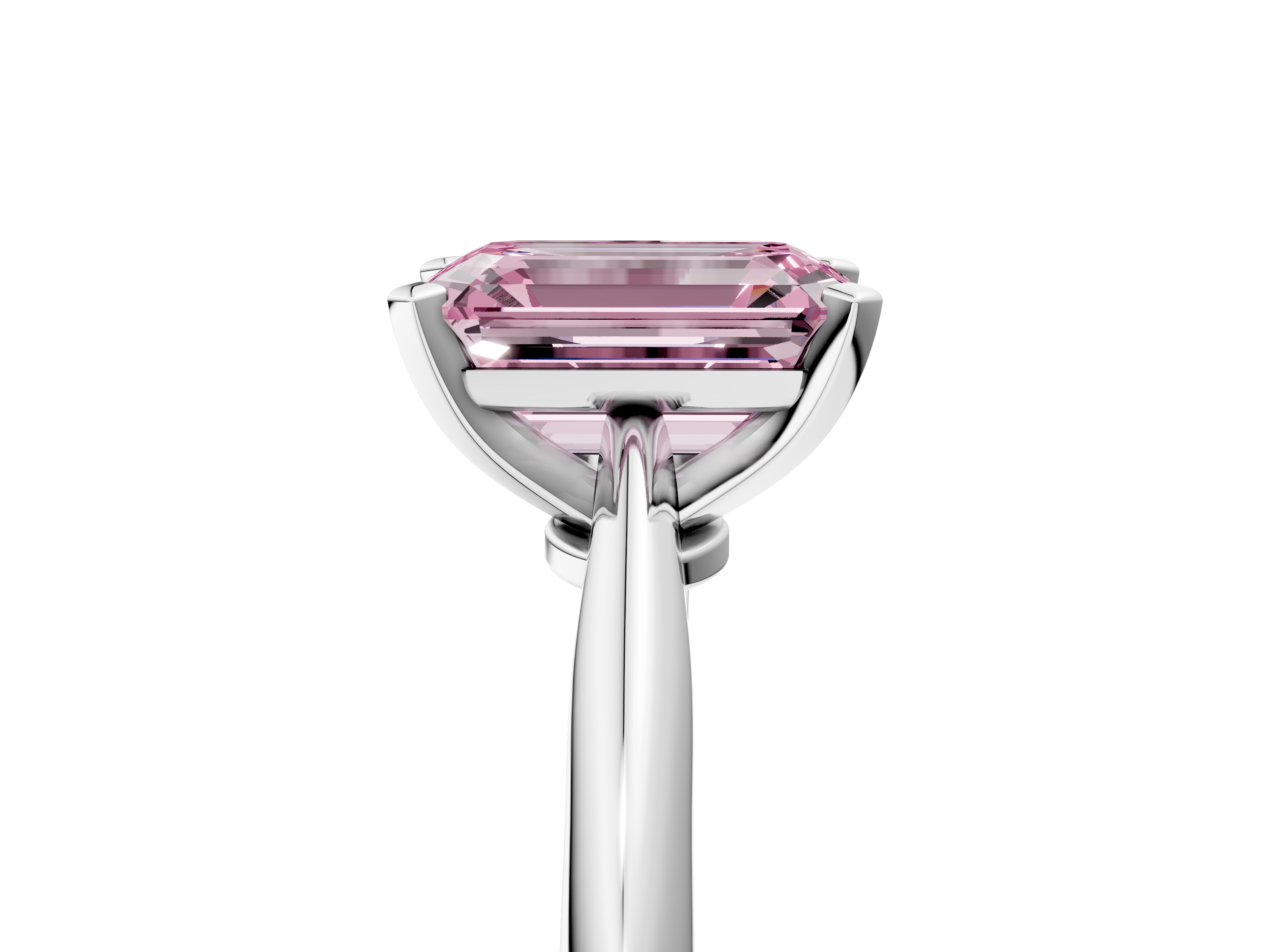 White gold Fancy Pink Emerald  Solitaire Engagement Ring with Classic Band and Four-Prong Setting_91