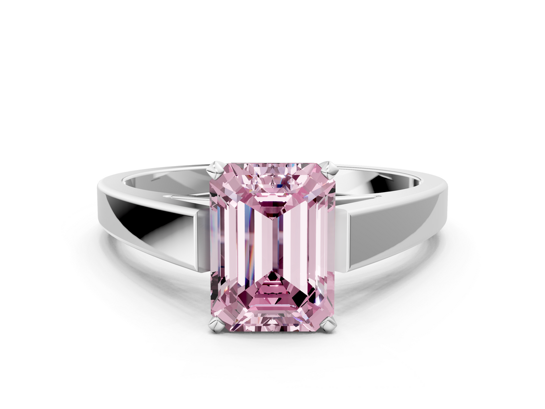 White gold Fancy Pink Emerald  Solitaire Engagement Ring with Four-Prong Setting and Tapered Band_3