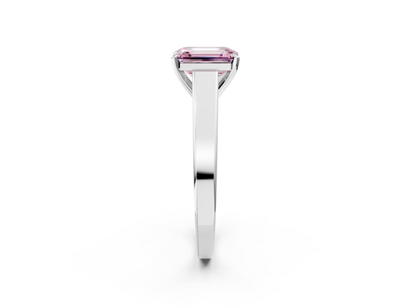 Platinum Fancy Pink Emerald  Solitaire Engagement Ring with Four-Prong Setting and Tapered Band
