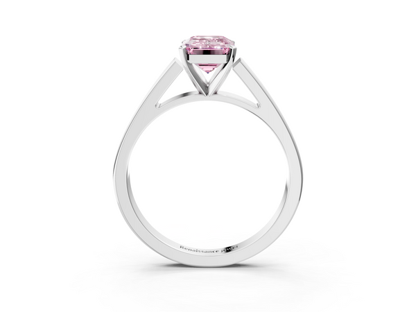 Platinum Fancy Pink Emerald  Solitaire Engagement Ring with Four-Prong Setting and Tapered Band