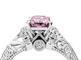 White gold Fancy Pink Emerald  Solitaire Filigree Engagement Ring with Halo and Prong Setting_78