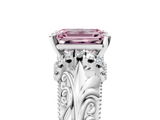 White gold Fancy Pink Emerald  Solitaire Filigree Engagement Ring with Halo and Prong Setting_79