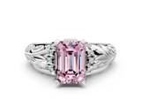 White gold Fancy Pink Emerald  Solitaire Filigree Engagement Ring with Halo and Prong Setting_80